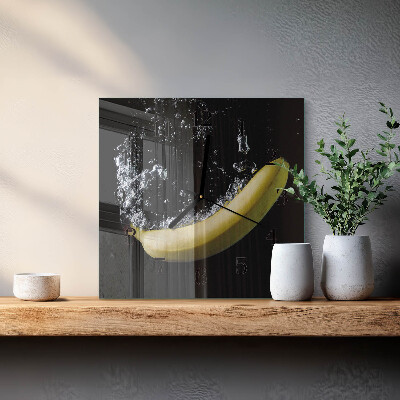 Glass clock square Banana