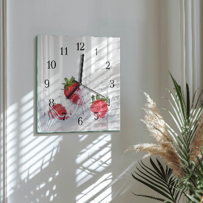 Glass wall clock square Strawberry