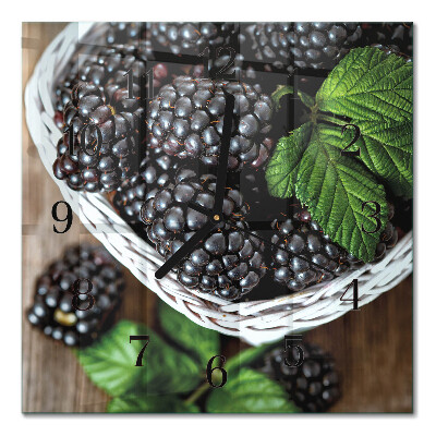 Glass clock square Blackberries