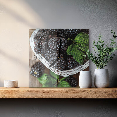 Glass clock square Blackberries