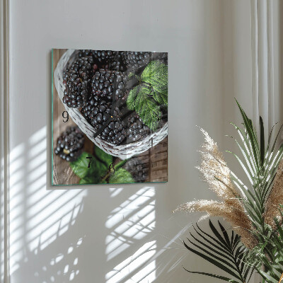 Glass clock square Blackberries