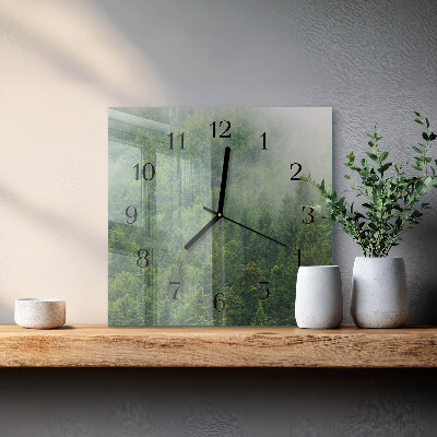 Glass wall clock square Misty forest