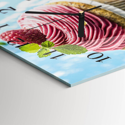 Square kitchen clock Raspberry muffin