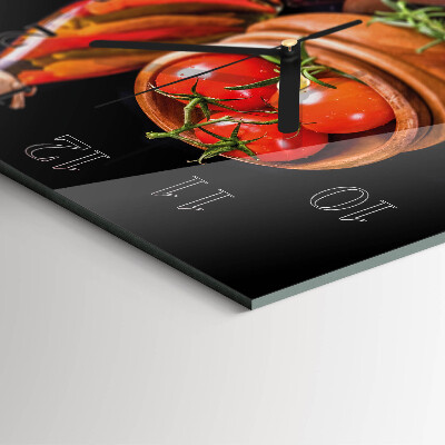 Glass wall clock square Tomatoes and garlic
