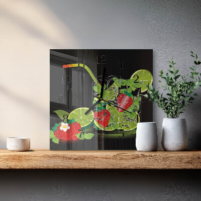 Square wall clock Strawberry and lime
