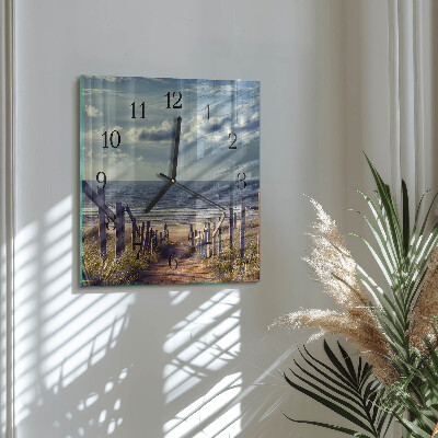 Glass wall clock square beach sea