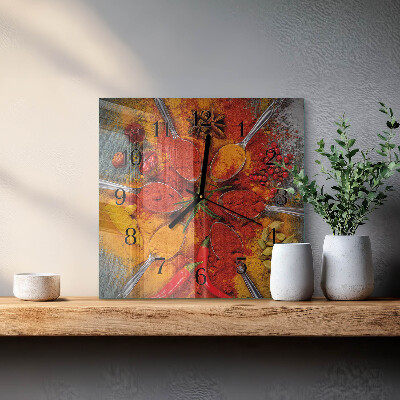 Glass wall clock square Spices
