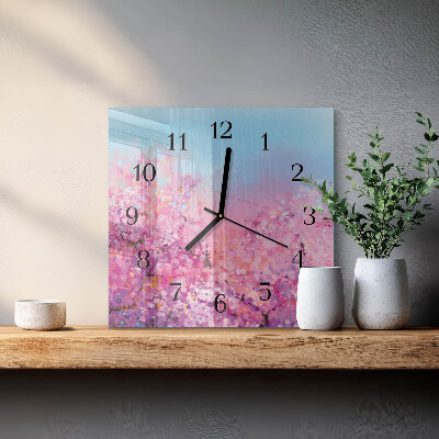 Glass wall clock square Floral pattern
