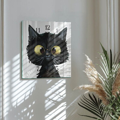 Square kitchen clock Black cat