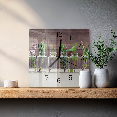 Glass clock square Herbs