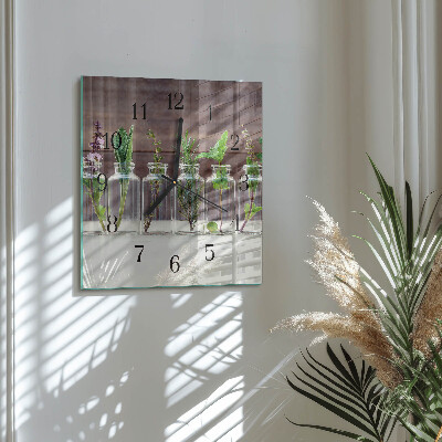 Glass clock square Herbs