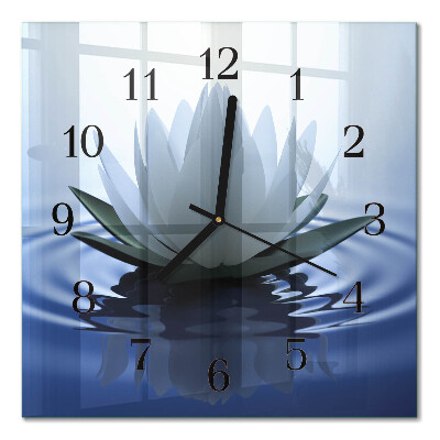 Glass wall clock square Water lily