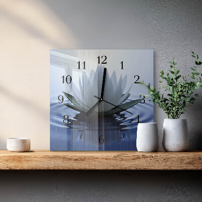 Glass wall clock square Water lily
