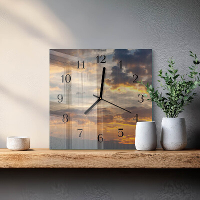 Glass wall clock square Sunset