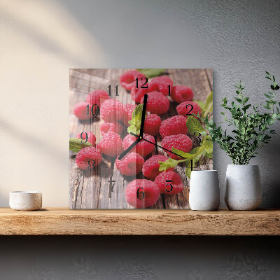 Glass clock square Raspberries