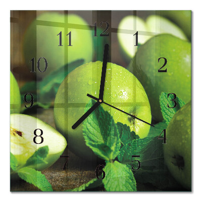 Square wall clock Green apples
