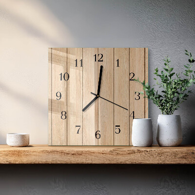 Glass wall clock square Wood
