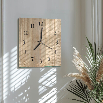 Glass wall clock square Wood