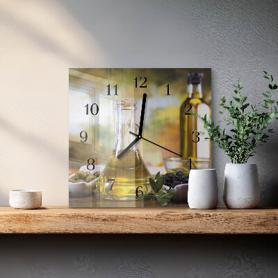 Glass wall clock square Olive oil