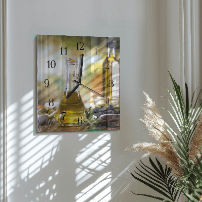 Glass wall clock square Olive oil