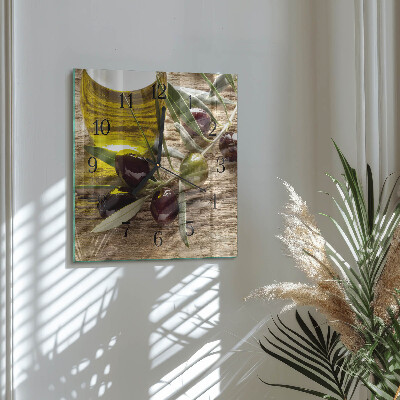 Glass clock square Olive oil