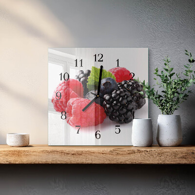 Glass wall clock square Berries