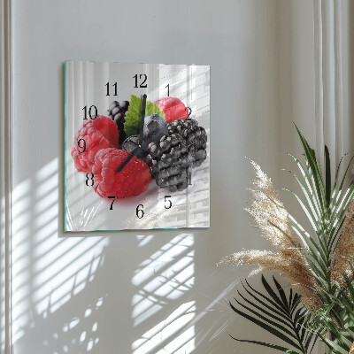 Glass wall clock square Berries