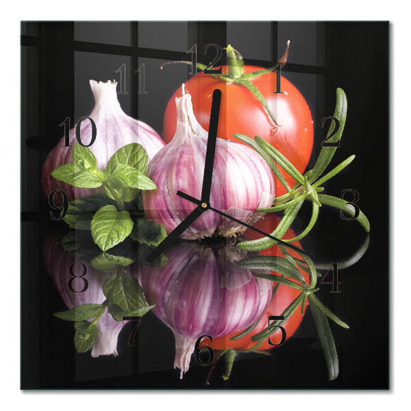 Glass wall clock square Tomato garlic
