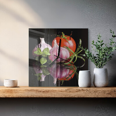 Glass wall clock square Tomato garlic