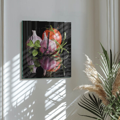 Glass wall clock square Tomato garlic