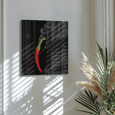 Glass clock square Chili pepper