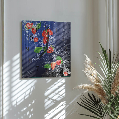 Glass clock square Strawberries