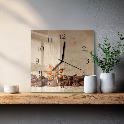 Glass wall clock square Coffee beans