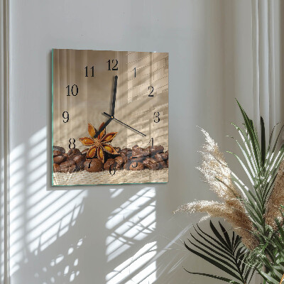 Glass wall clock square Coffee beans