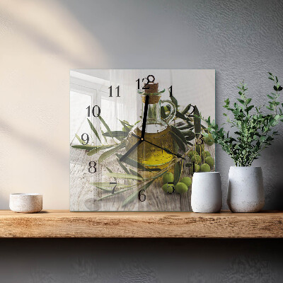 Glass clock square Olive oil