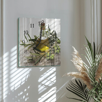 Glass clock square Olive oil