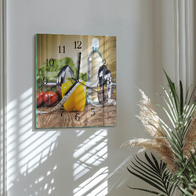 Glass wall clock square Pepper