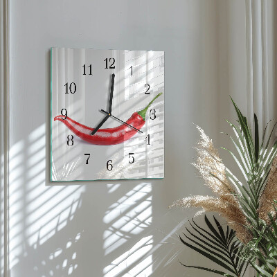 Glass clock square Chili pepper