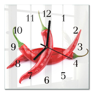 Glass wall clock square Chili peppers