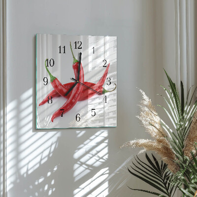 Glass wall clock square Chili peppers