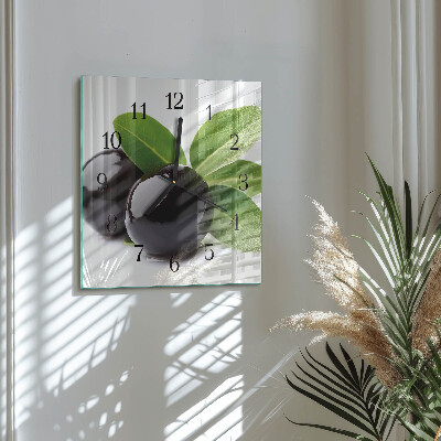 Glass wall clock square Olives
