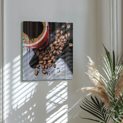 Glass wall clock square A cup of coffee