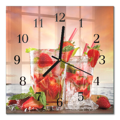 Glass clock square Strawberries
