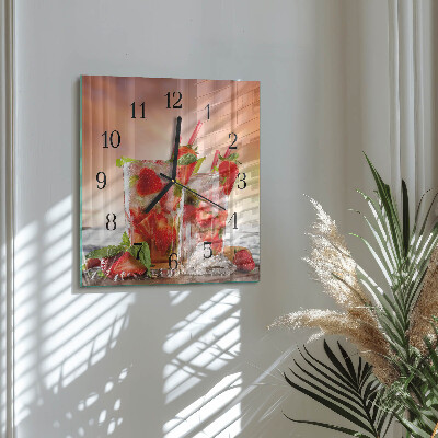 Glass clock square Strawberries