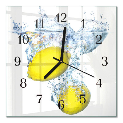 Glass clock square Lemons in water