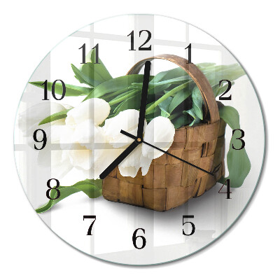 Round wall clock Basket of tulips