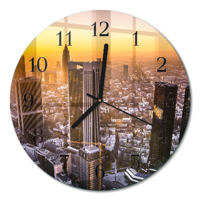 Round glass clock Sunset