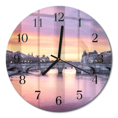 Glass wall clock round A city on the river