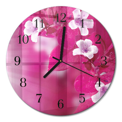 Clock glass round Flowers