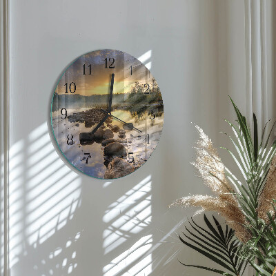 Glass wall clock round Lake Natura